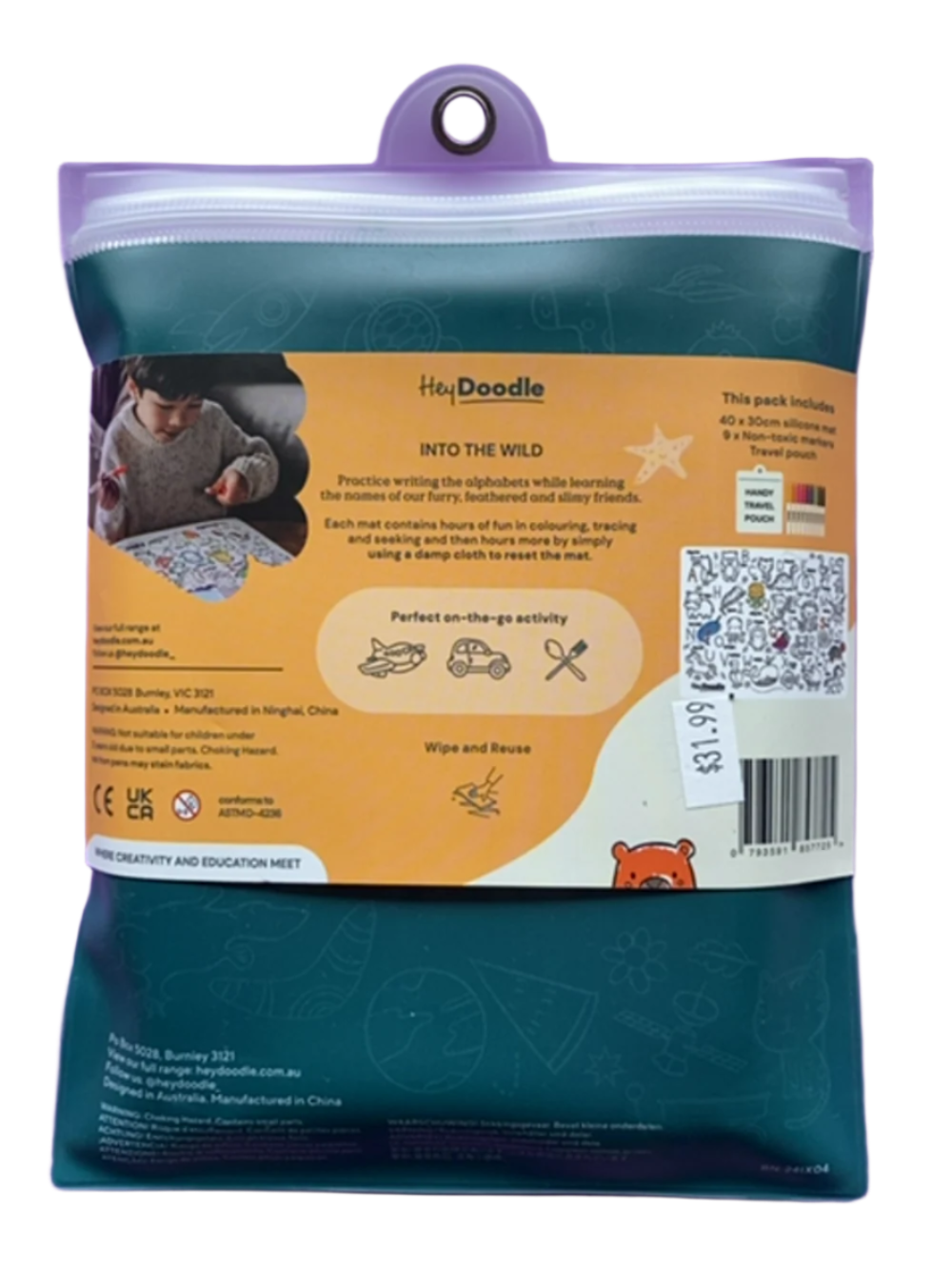 Hey Doodle Reusable Colouring Silicone Placemat - Into the Wild