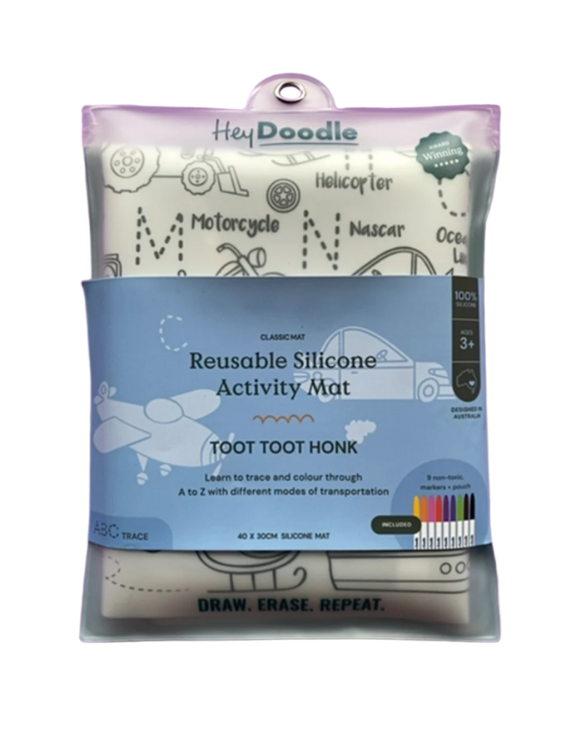 Hey Doodle Reusable Colouring Silicone Placemat - Toot Toot Honk