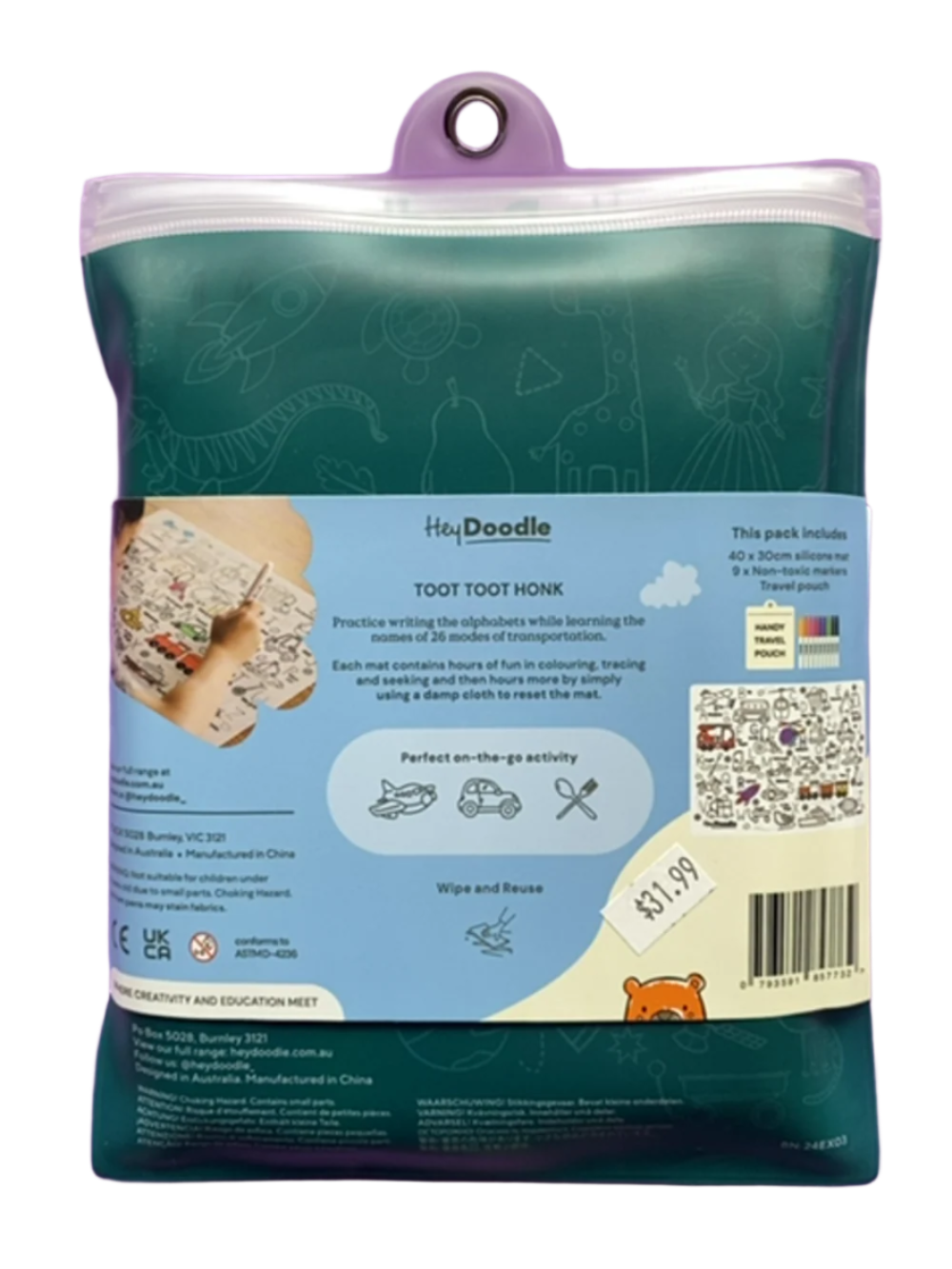 Hey Doodle Reusable Colouring Silicone Placemat - Toot Toot Honk