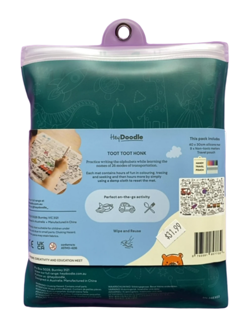 Hey Doodle Reusable Colouring Silicone Placemat - Toot Toot Honk
