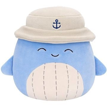 Squishmallows Samir the Blue Whale W/Tan Bucket Hat 7.5" Plush Soft Toy