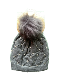 Grey Beanie with Pearls