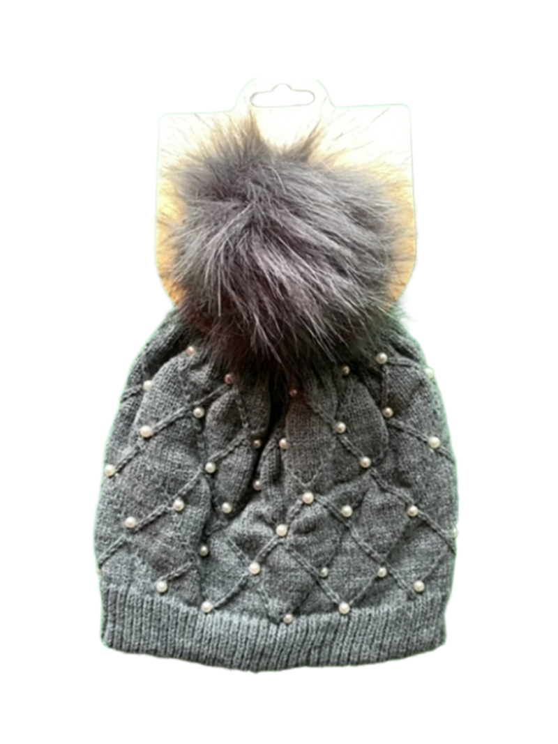 Grey Beanie with Pearls