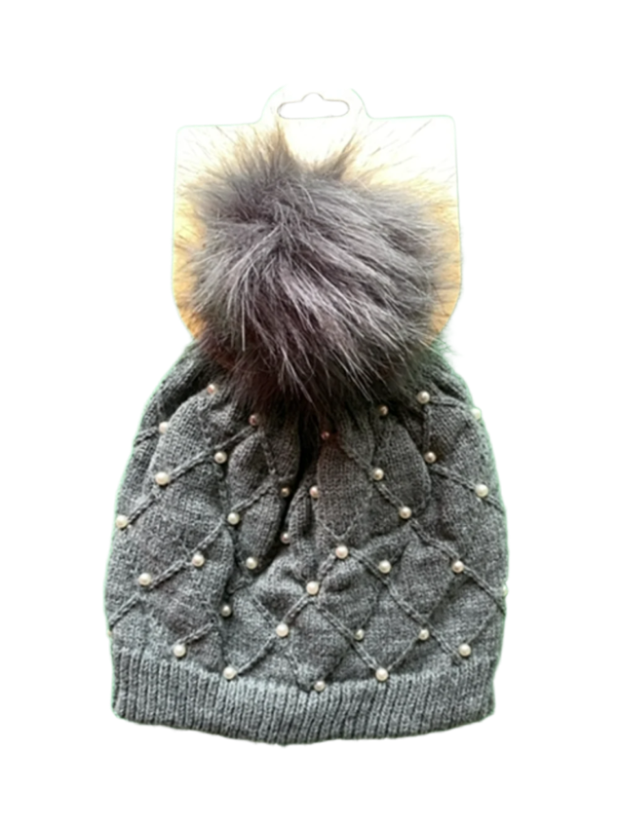 Grey Beanie with Pearls