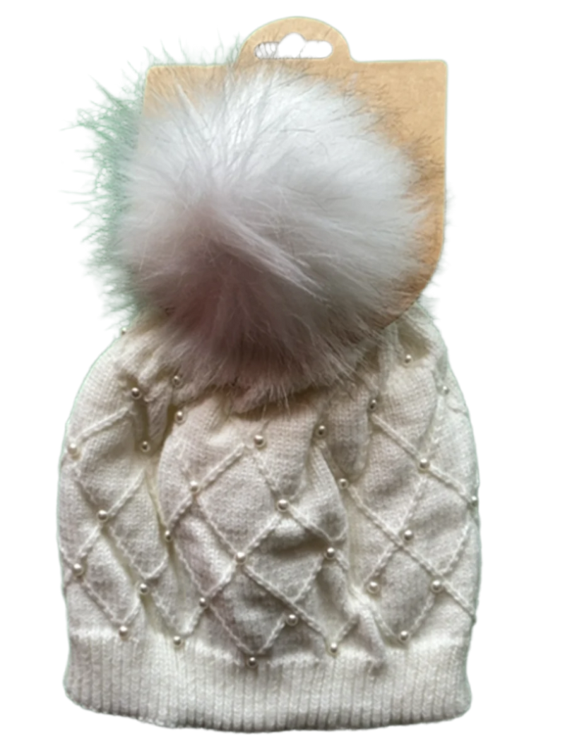 White Beanie with Pearls