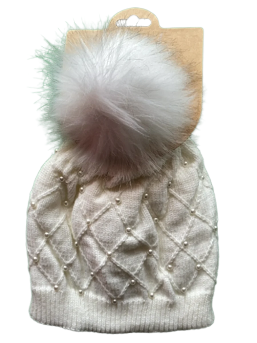 White Beanie with Pearls