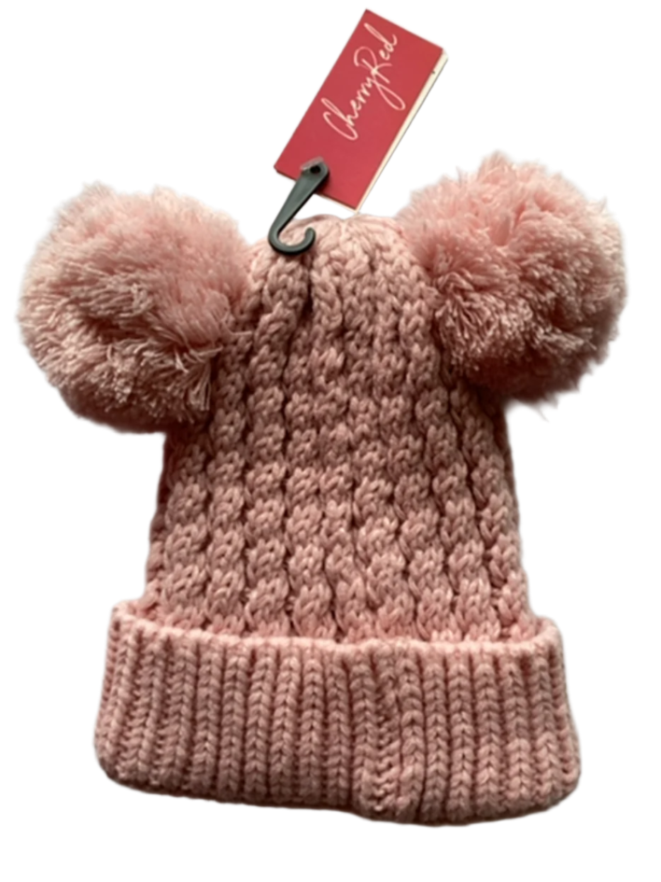 Pink Beanie with Pom Poms