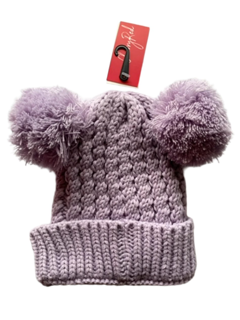 Purple Beanie with Pom Poms
