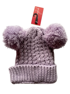 Purple Beanie with Pom Poms